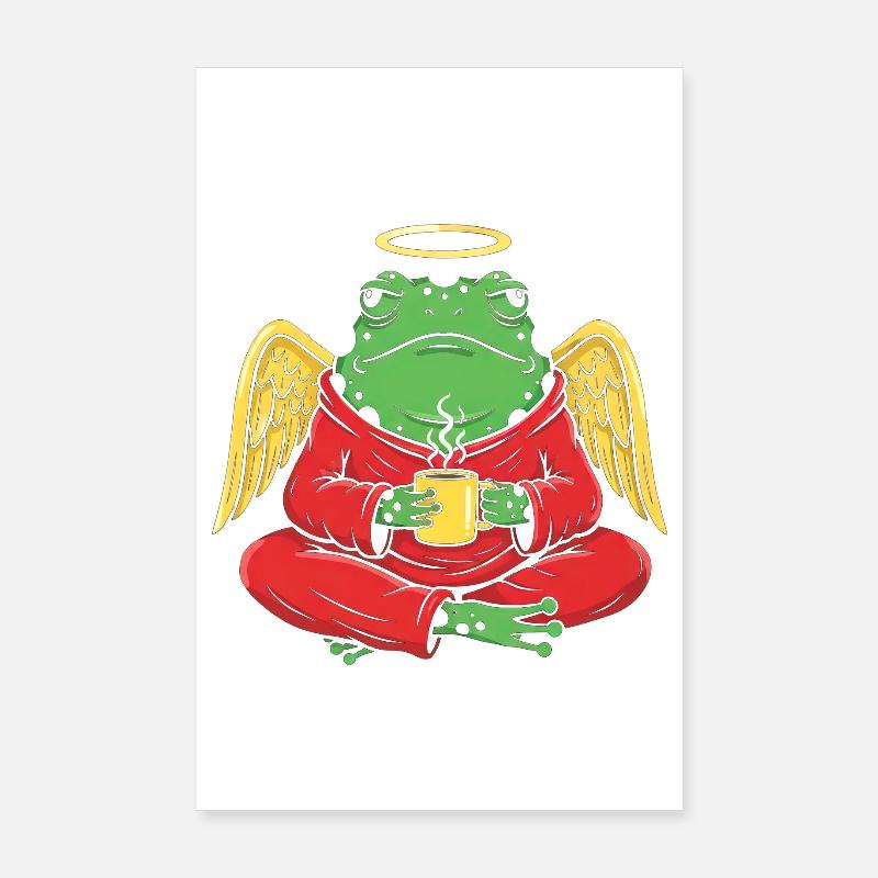 EngelFrosch mit Kaffeetasse Poster 20x30 cm
