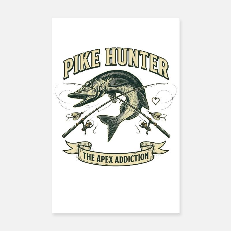 Pike Hunter Pêcheur Predator Vintage Poster 20 x 30 cm