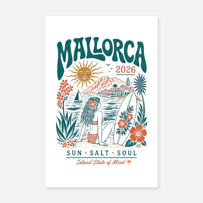 Heure du Soleil de Surf de Majorque 2026 Poster 20 x 30 cm