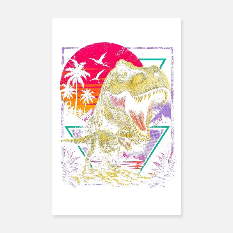 Neon Dino Tropics Sunrise Poster 8" x 12" (20x30 cm)