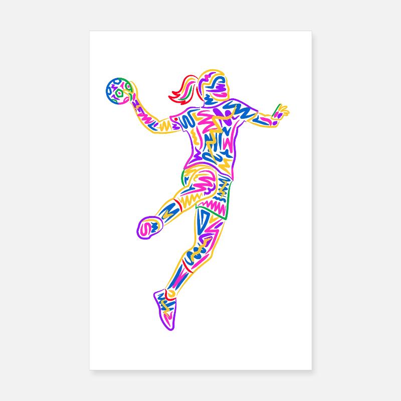 Handball Joueuse de handball Joueuse colorée de handball Poster 20 x 30 cm