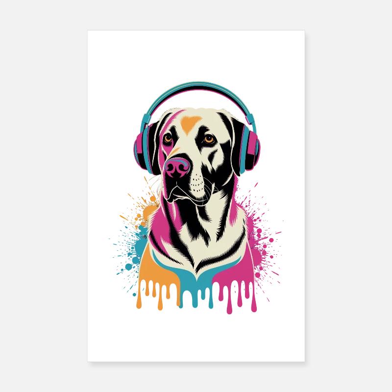 Labrador avec casque Poster 20 x 30 cm