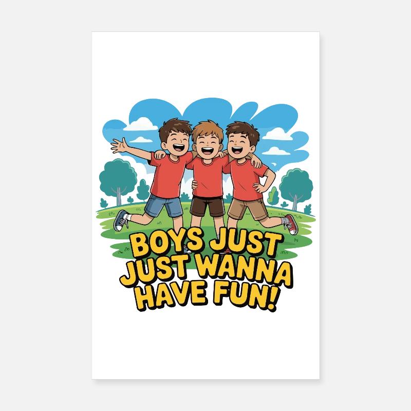 Three Boys Outdoor Fun Poster 8" x 12" (20x30 cm)