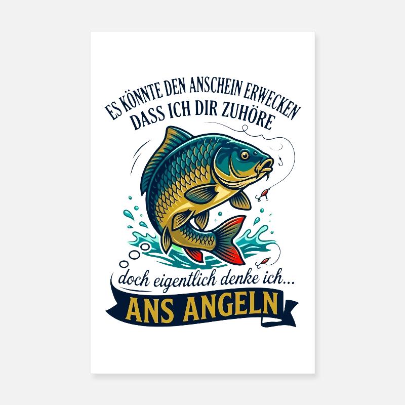 Denke ans Angeln Lustiger Karpfen Spruch Poster 20x30 cm