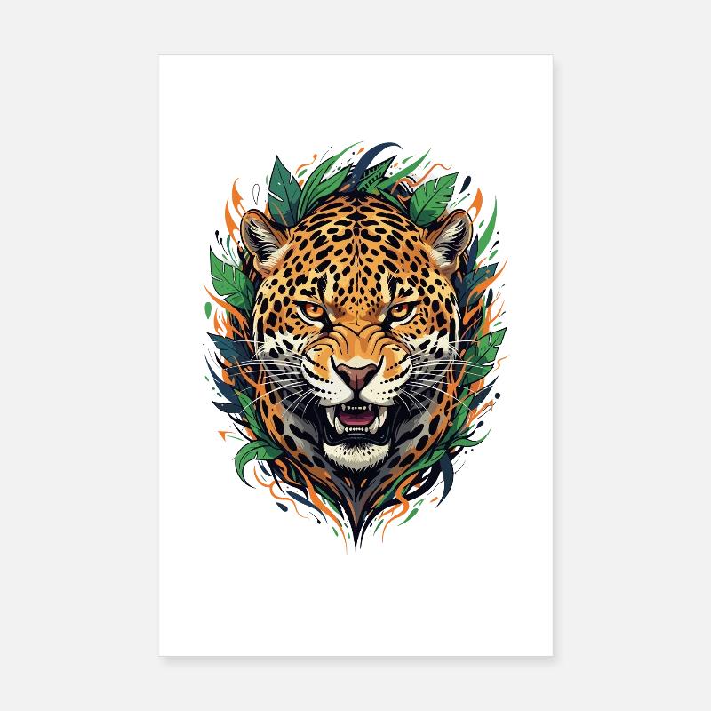 Tête de jaguar dans le cadre de la jungle Poster 20 x 30 cm