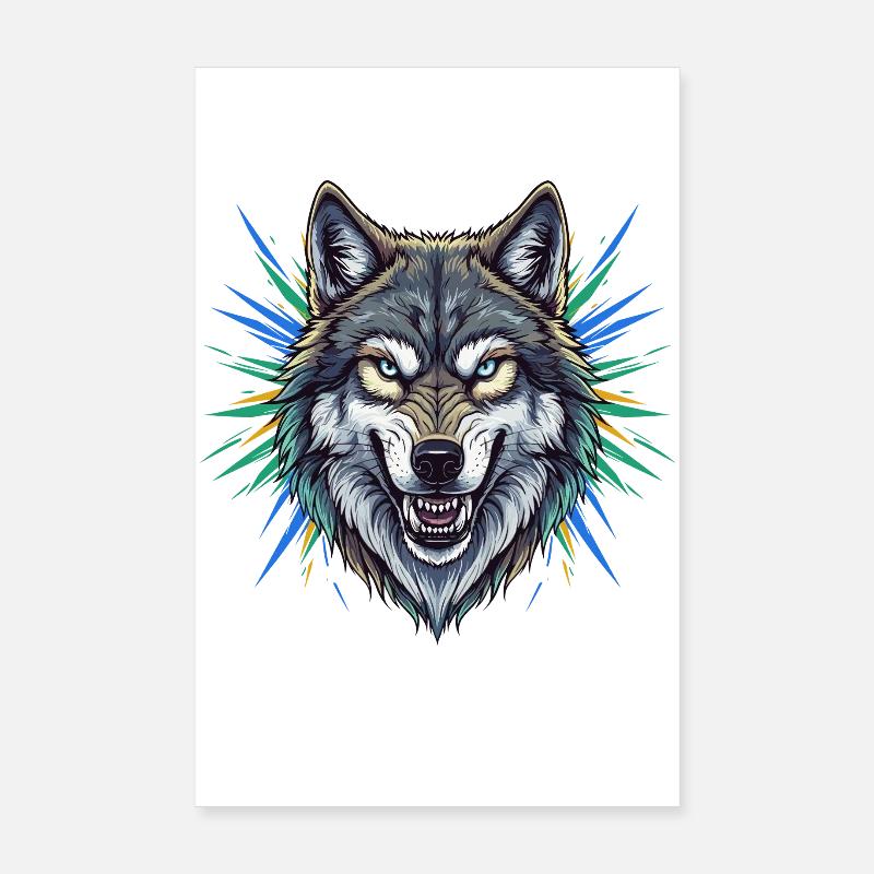 Wolfskopf mit bunten Strahlen Poster 20x30 cm
