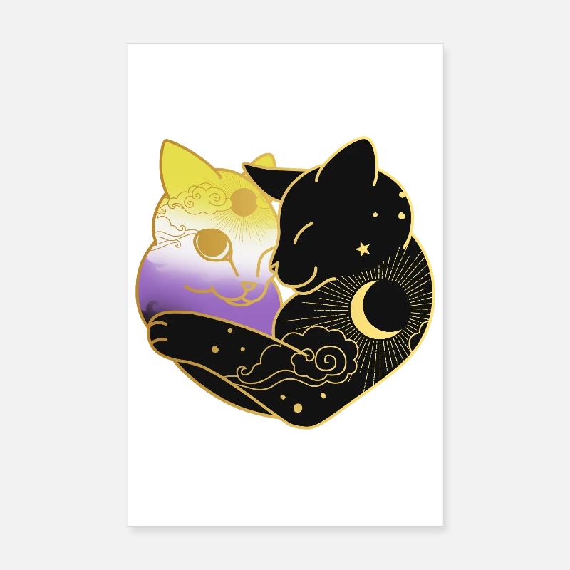 Chat non binaire Celestial Heart Pride Drapeau LGBT - Poster 20 x 30 cm - blanc