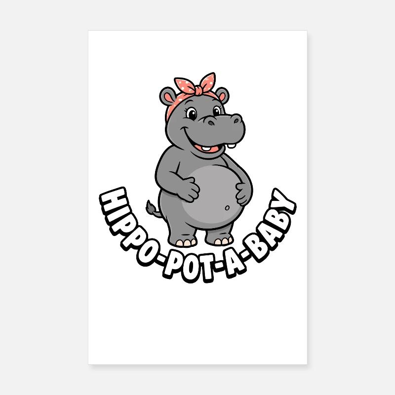 Schwangere Mutter Nilpferd-Topf-ein-Baby Nilpferd  Poster 20x30 cm