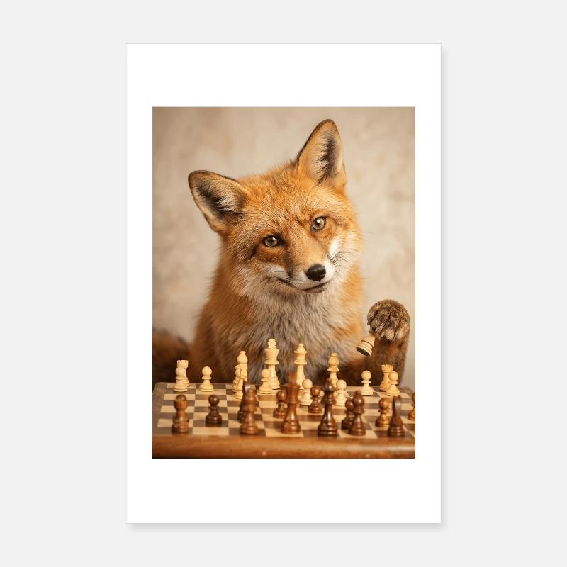 Renard jouant aux échecs Poster 20 x 30 cm