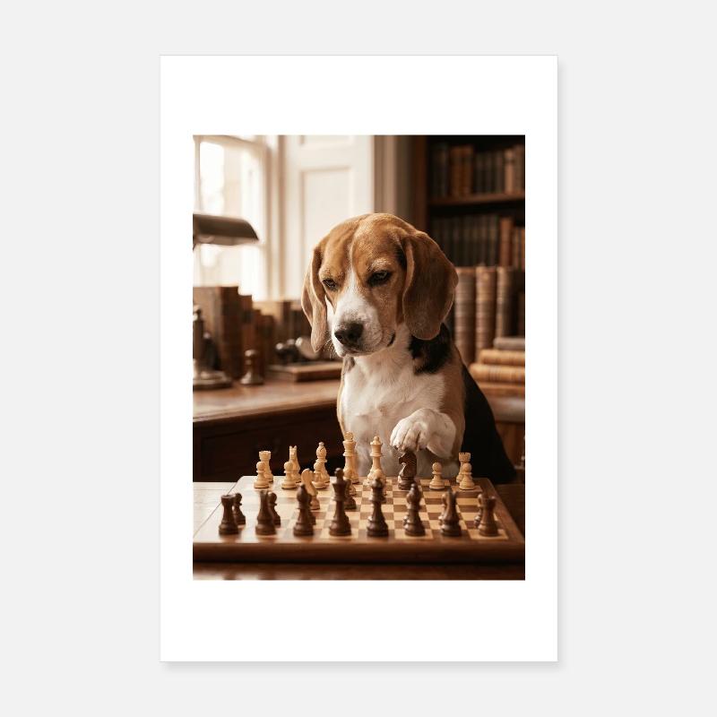 Le chien beagle jouant aux échecs Poster 20 x 30 cm