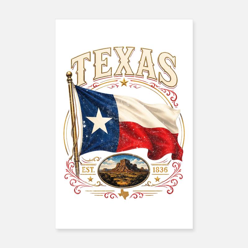 Emblème du drapeau vintage du Texas Poster 20 x 30 cm
