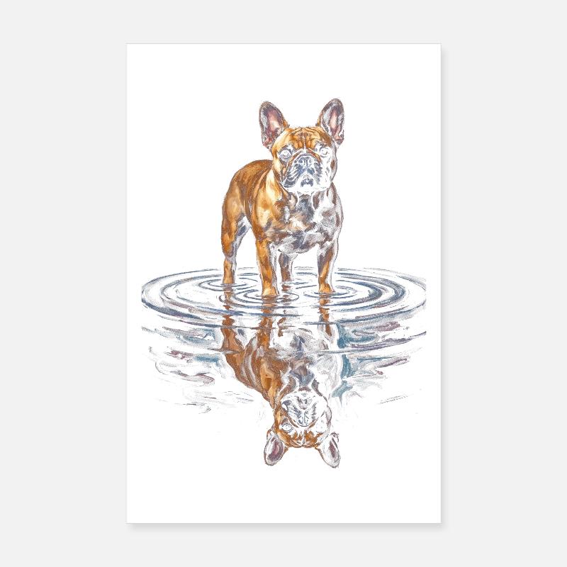 Reflet de l’eau du bouledogue français Poster 20 x 30 cm