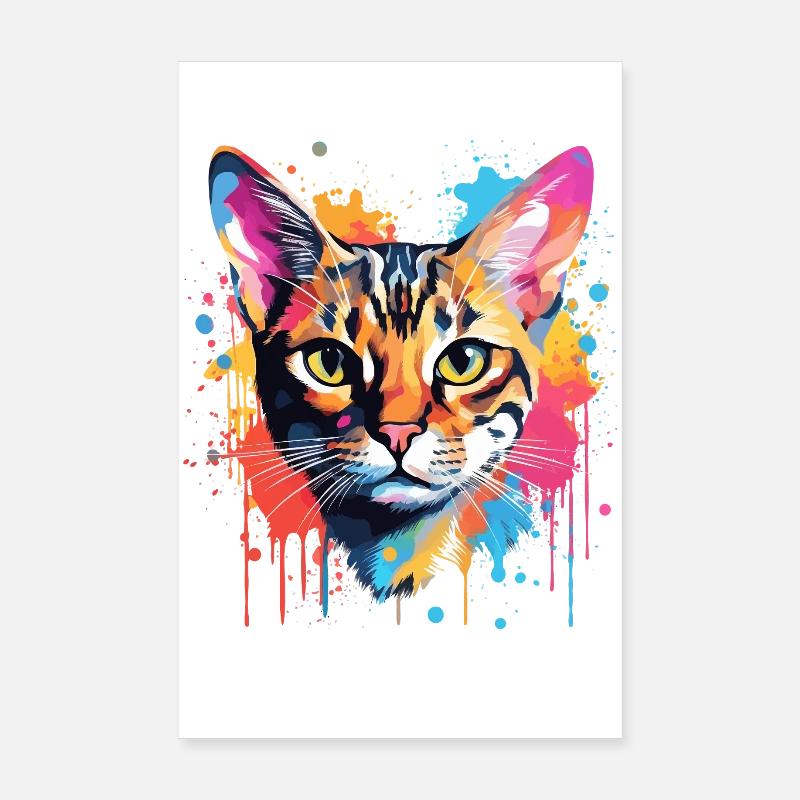 Visage de chat du Bengale Éclaboussures colorées Poster 20 x 30 cm