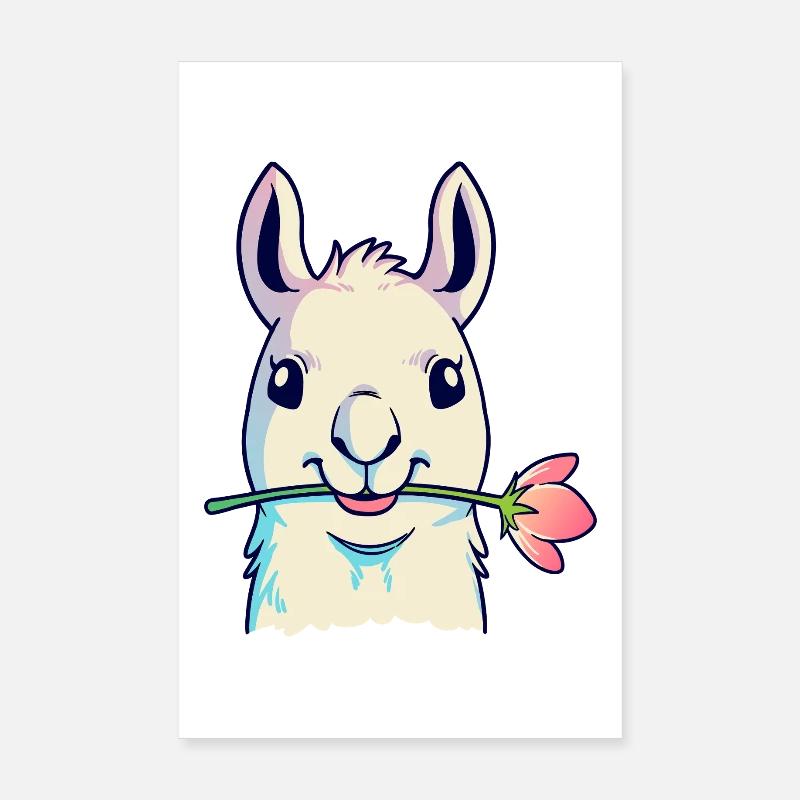 Llama and Rose  Poster 8" x 12" (20x30 cm)
