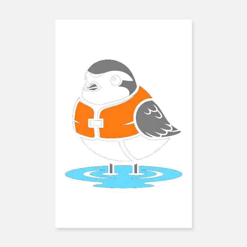 Vogel mit Rettungsweste Cartoon Poster 20x30 cm
