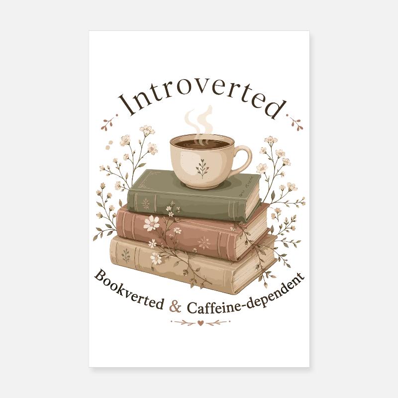 Introvertiert Bücher Kaffee Leseratte Poster 20x30 cm