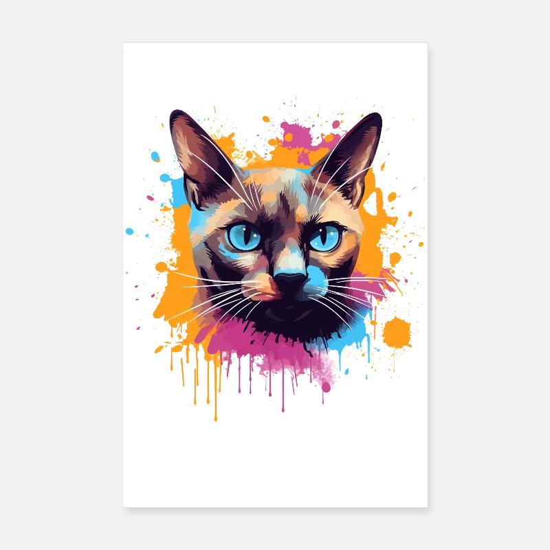 Visage de chat birman coloré en splash art Poster 20 x 30 cm