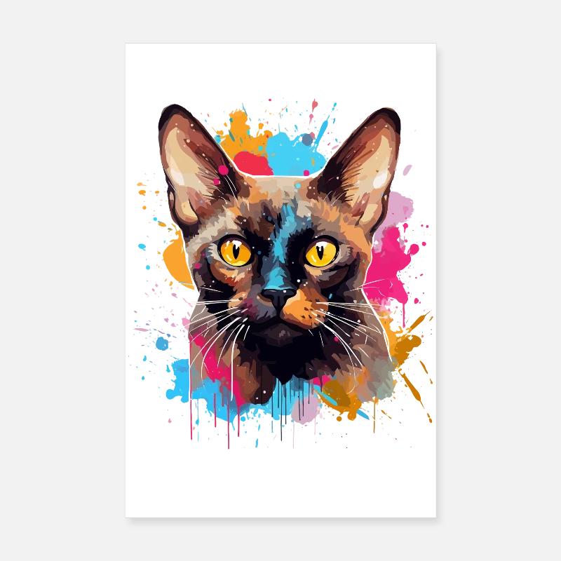 Visage de chat birman avec des éclaboussures colorées Poster 20 x 30 cm