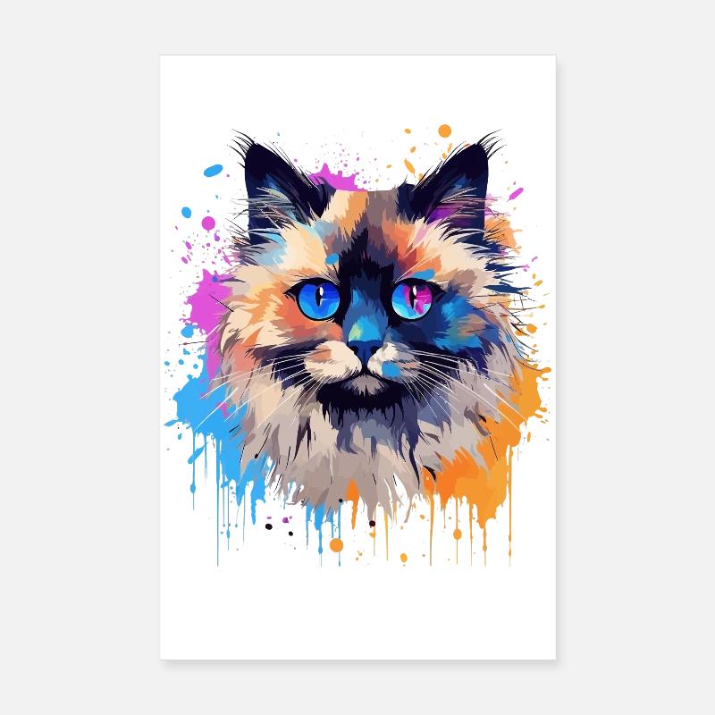 Bunte Birman-Katzengesicht-Splash-Kunst Poster 20x30 cm