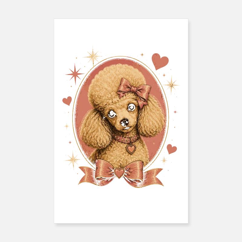 Caniche rose avec nœud Poster 20 x 30 cm