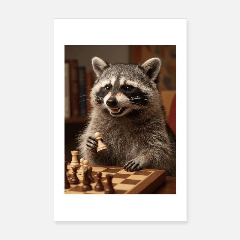 Raton laveur jouant aux échecs Poster 20 x 30 cm