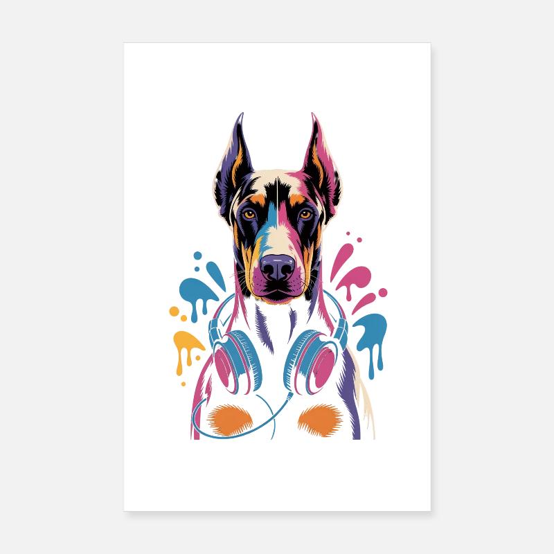 Doberman avec casque Poster 20 x 30 cm