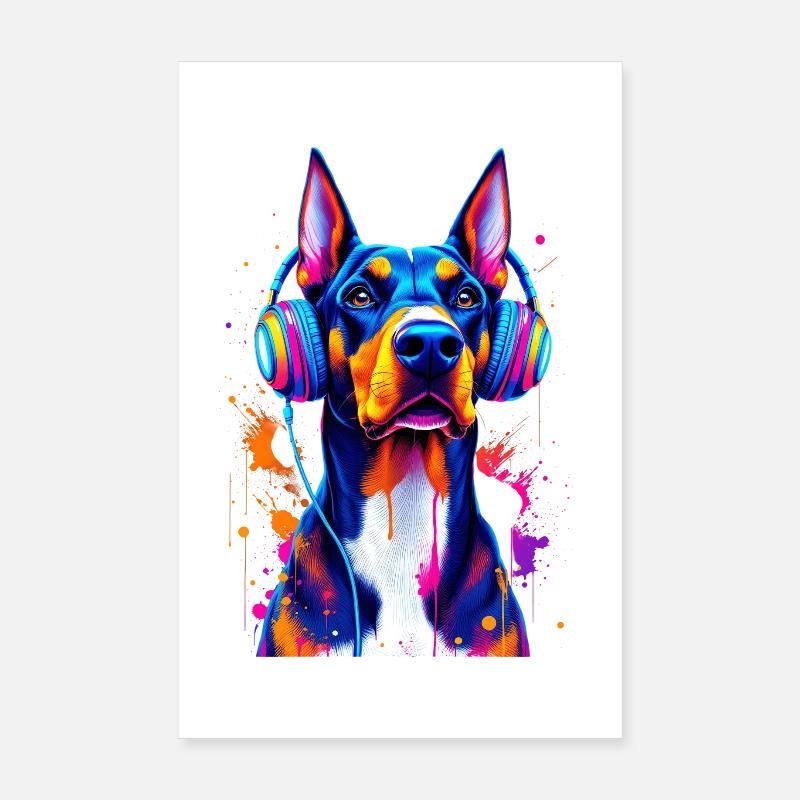 Doberman avec casque Poster 20 x 30 cm