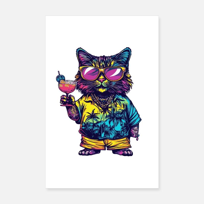 Katze Comic Sommer Poster 20x30 cm