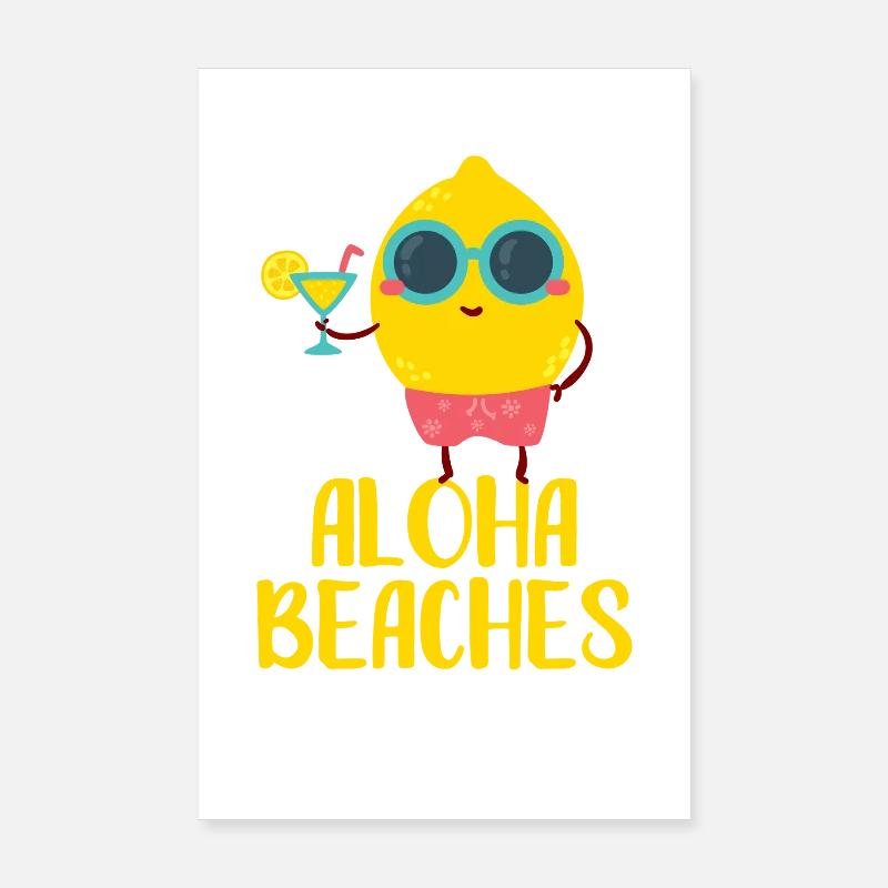 Motif de vacances d’été à Aloha Beaches Cool Lemon Beach Poster 20 x 30 cm