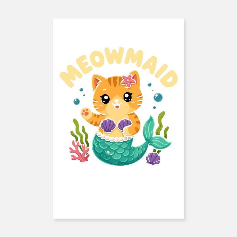 Jeu de mots Chat sirène-chat mignon Poster 20 x 30 cm