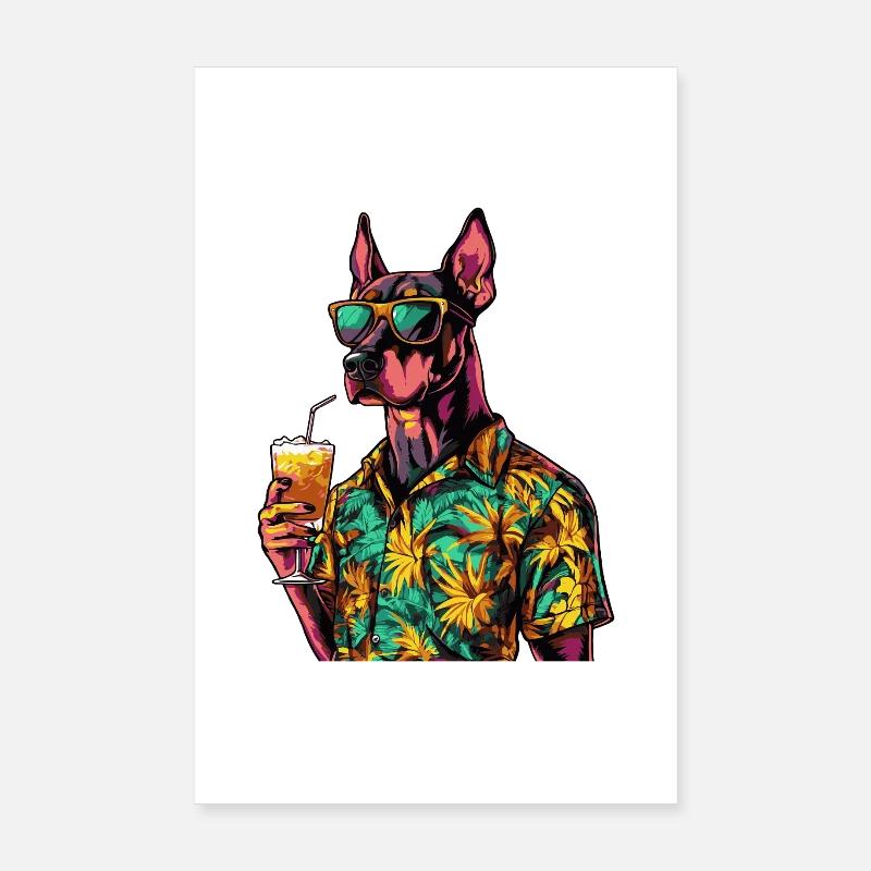 Doberman Dog Comic Summer Poster 8" x 12" (20x30 cm)