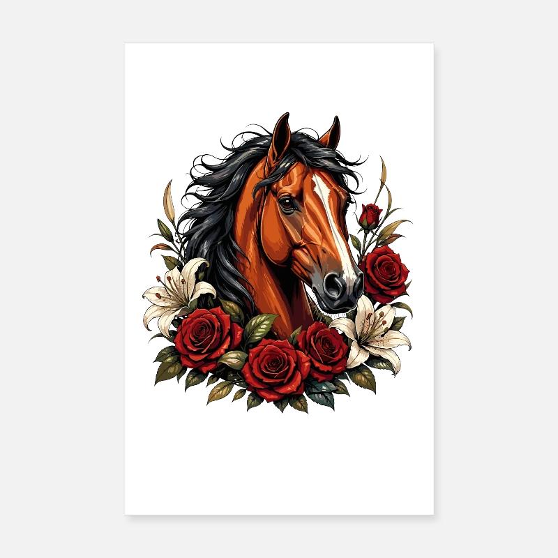Horse face with rose frame Poster 8" x 12" (20x30 cm)