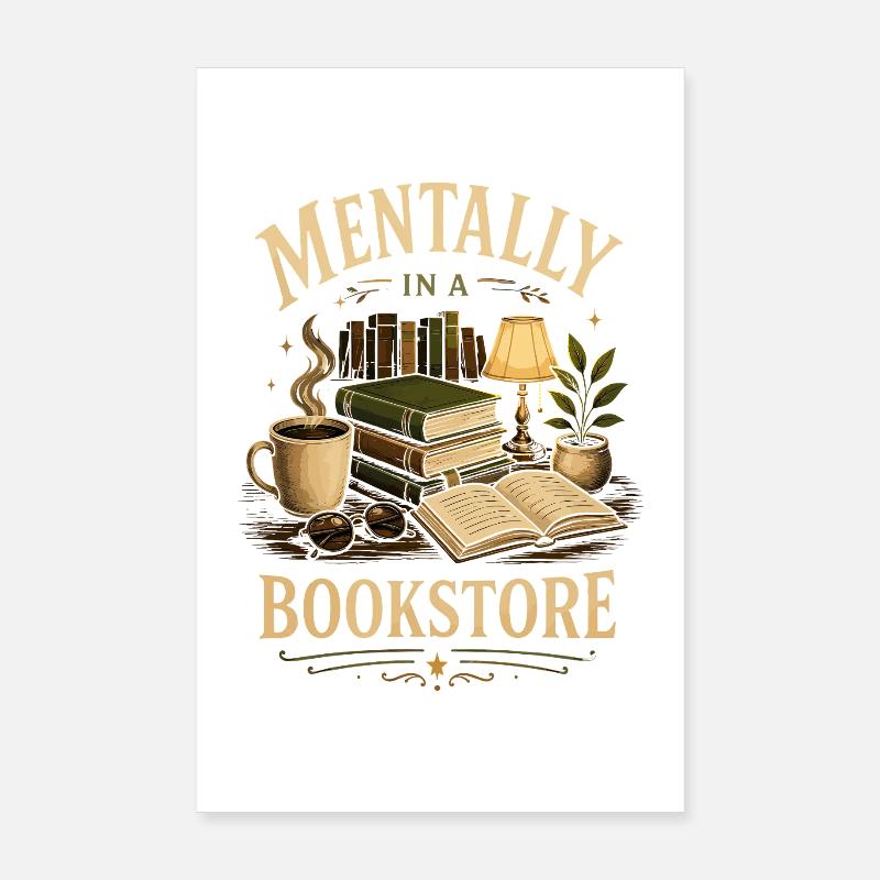 Library Bookworm Fiction Fan Design Poster 8" x 12" (20x30 cm)