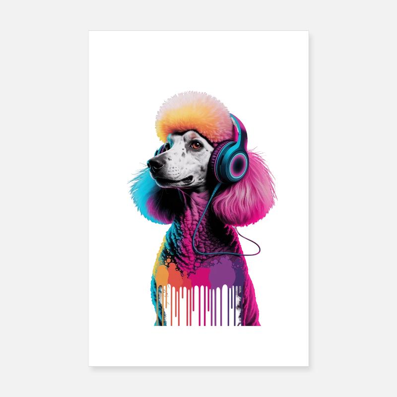 Caniche avec un casque Poster 20 x 30 cm