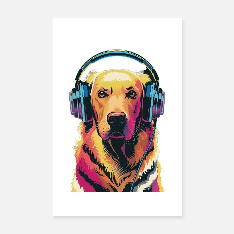 Golden Retriever mit Kopfhörern Poster 20x30 cm