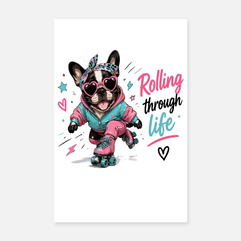 Rollender Hund – Lebensfreude Poster 20x30 cm