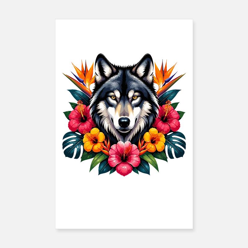 Wolf's Head Tropical Flowers Poster 8" x 12" (20x30 cm)