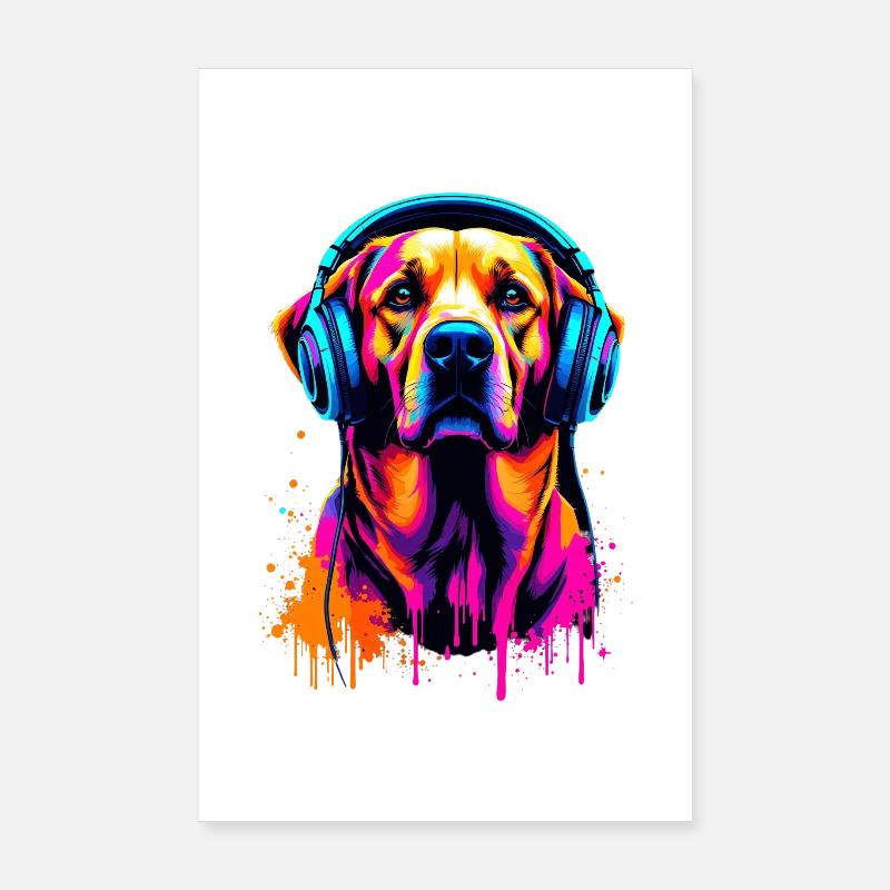 Golden Retriever mit Kopfhörer Poster 20x30 cm