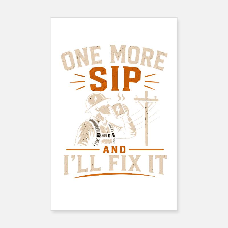 Humour de Lineman sur le Café et les Lignes Électriques Poster 20 x 30 cm