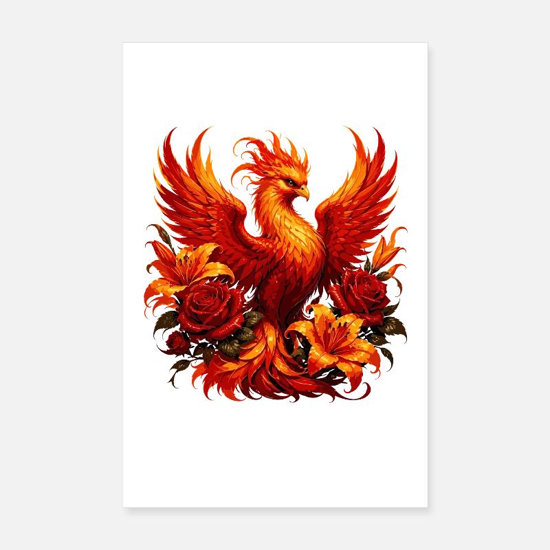 Phénix de feu dans la mer des roses Poster 20 x 30 cm