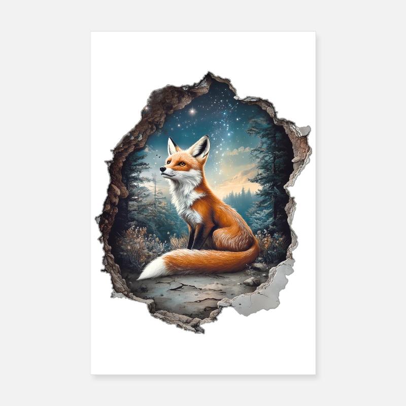 Fuchs Sterne Wald Poster 20x30 cm