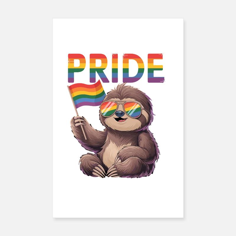 Lazy Pride Rainbow Sloth with Flag Poster 8" x 12" (20x30 cm)