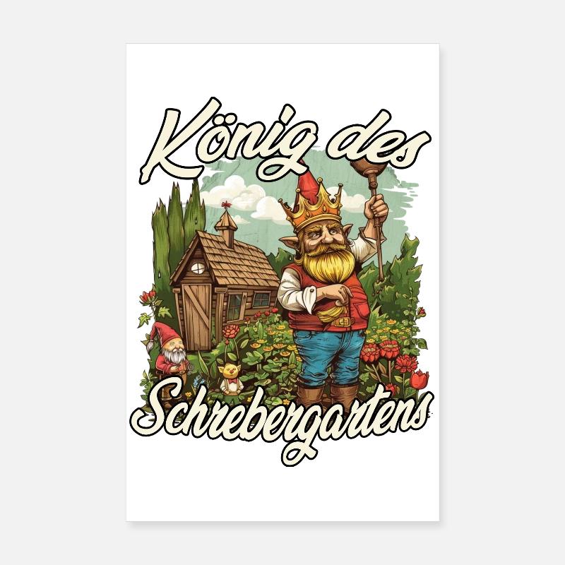 Kleingarten Gartenkönig Gartenzwerg Blumenbeet Poster 20x30 cm