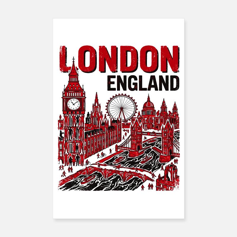 La silhouette de Londres en Angleterre avec ses monuments célèbres Poster 20 x 30 cm