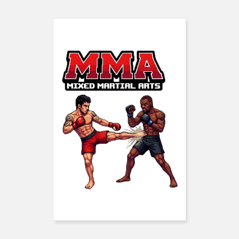 MMA Fighting Duel Pixel Style Poster 8" x 12" (20x30 cm)