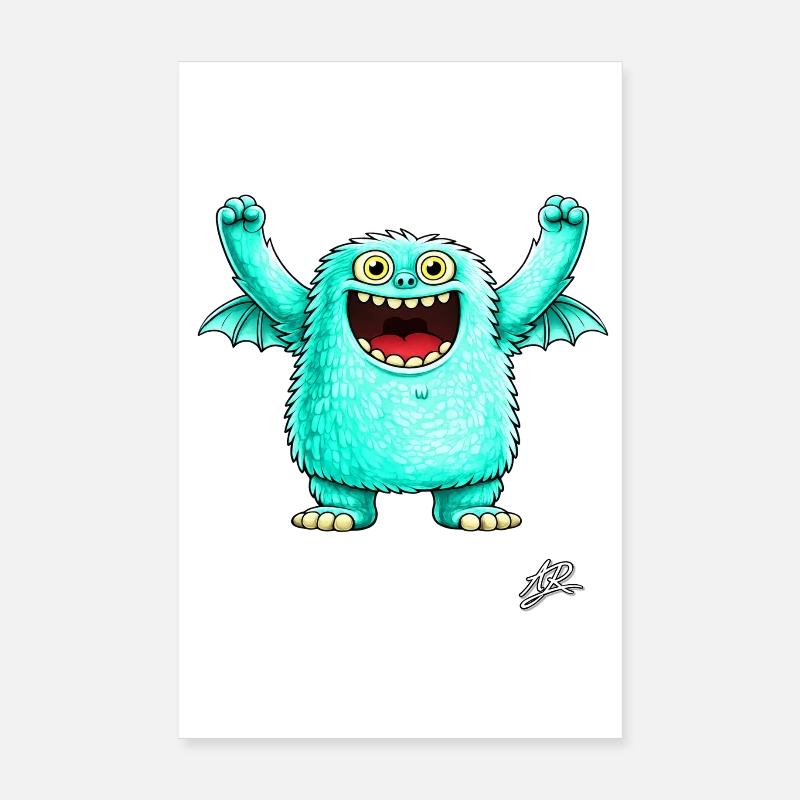 Monstre turquoise joyeux Poster 20 x 30 cm
