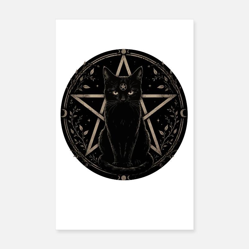 Chat de nuit dans le pentagramme Poster 20 x 30 cm