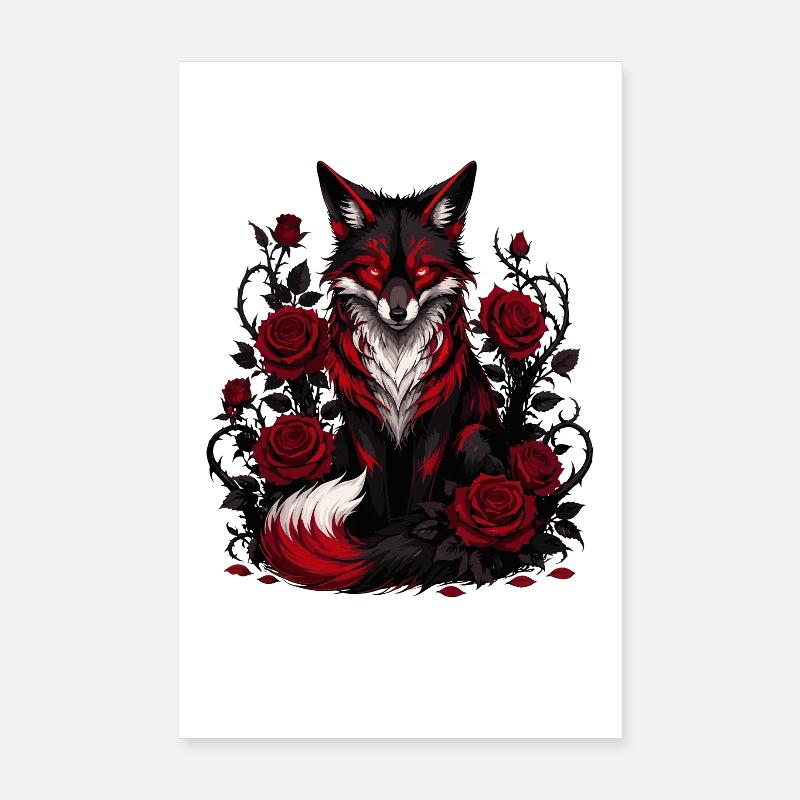 Gothic Fox with Roses Poster 8" x 12" (20x30 cm)