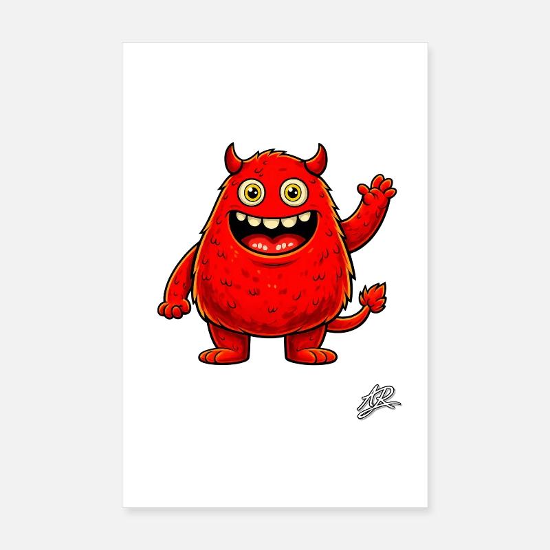 Monstre rouge joyeux Poster 20 x 30 cm