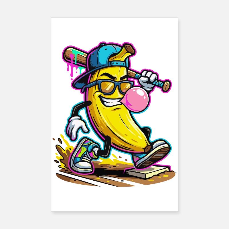 Design de banane dessinée Bubblegum Baseball Cool Poster 20 x 30 cm